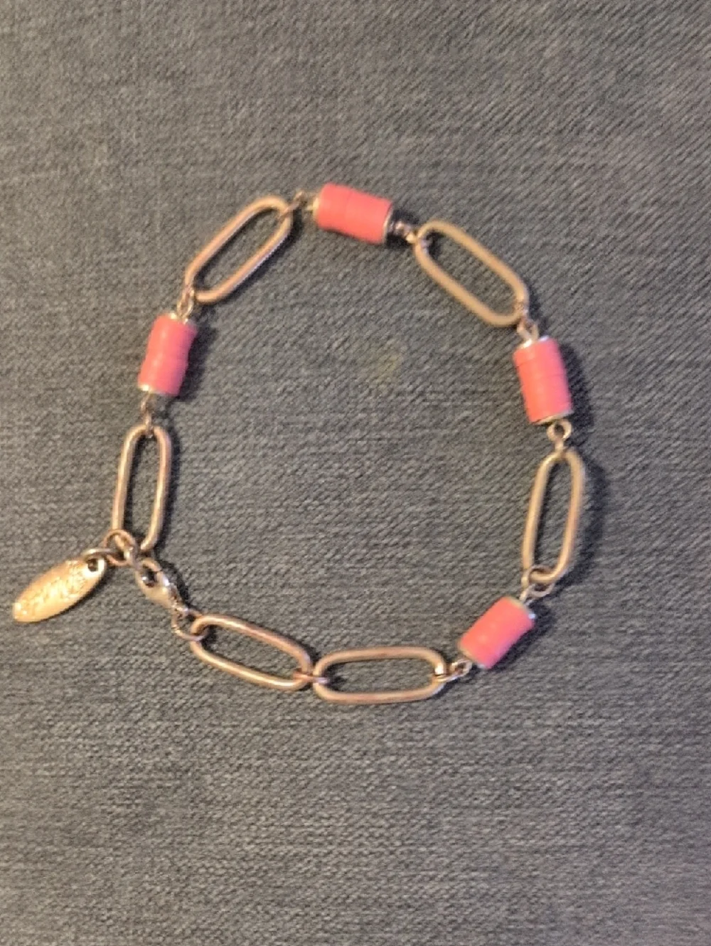 Plunder Gold-Tone Chain Bracelet with Coral Orange Discs - Picture 1 of 11